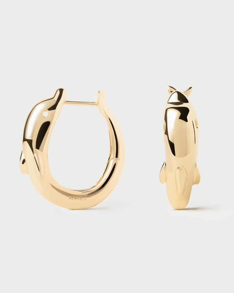 Gold-plated modern large dolphin hoops with a sculptural shape