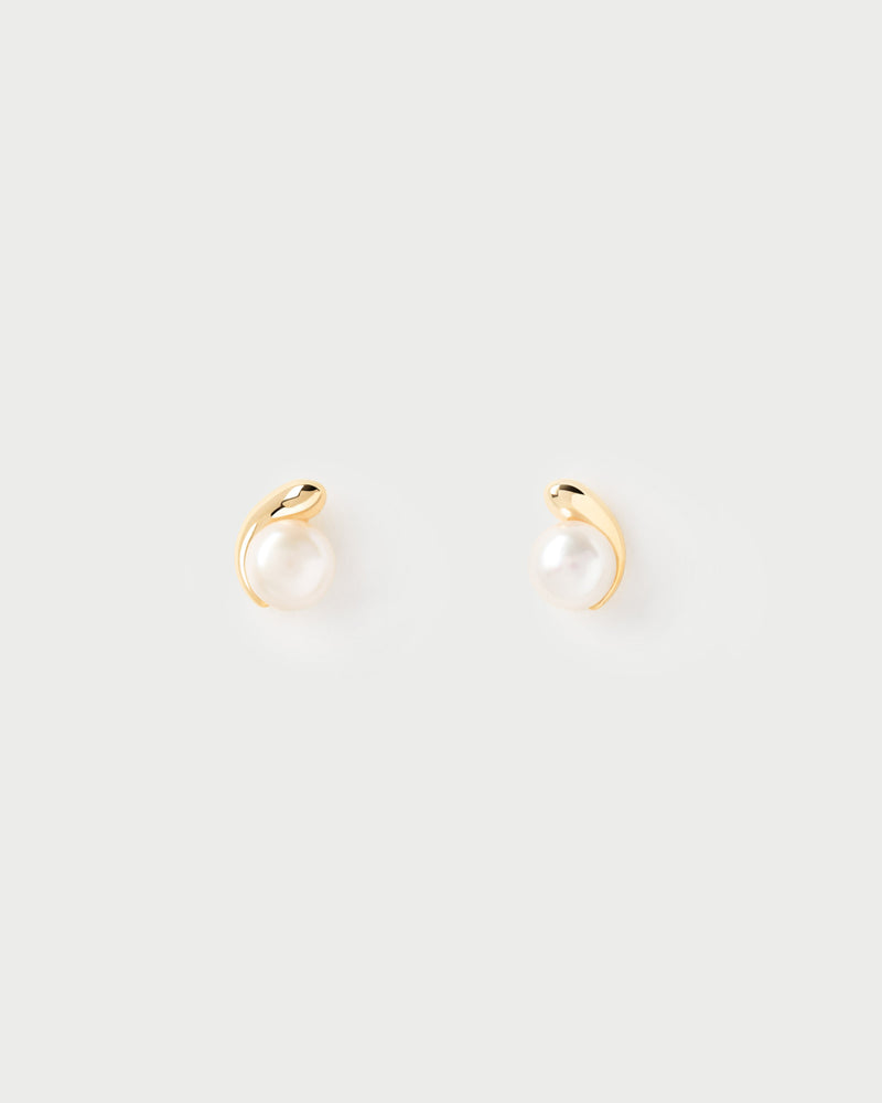 Modern small freshwater cultured pearl earrings with fluid setting