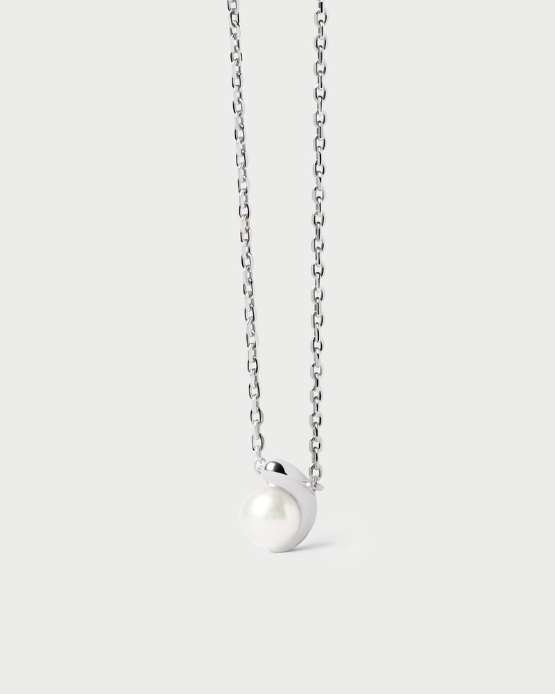 Dainty silver solitary chain necklace accented with an organic freshwater cultured pearl