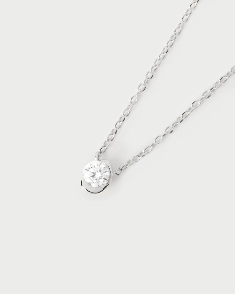 Dainty 18K gold solitary necklace with a half-bezel set lab-grown diamond