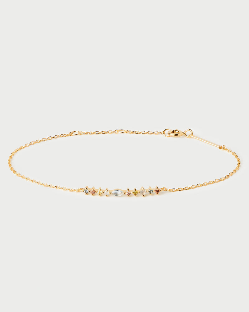 Gold-plated chain bracelet set with multicolor zirconia that graduate in size and shape