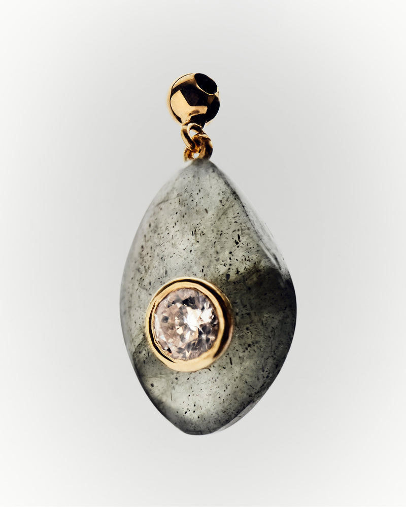 Grey gemstone charm with asymmetric shape and zirconia for necklace or bracelet