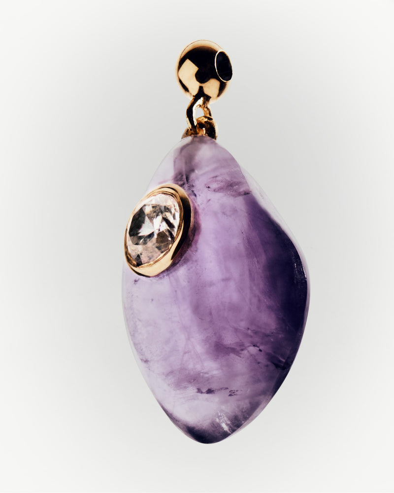 Purple gemstone charm with asymmetric shape and zirconia for necklace or bracelet