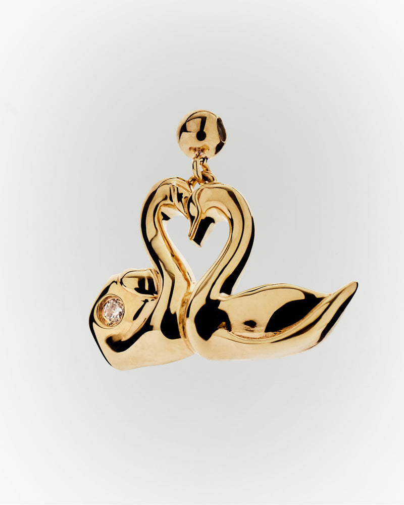 Swans and heart charm set with zirconia to personalize necklace or bracelet