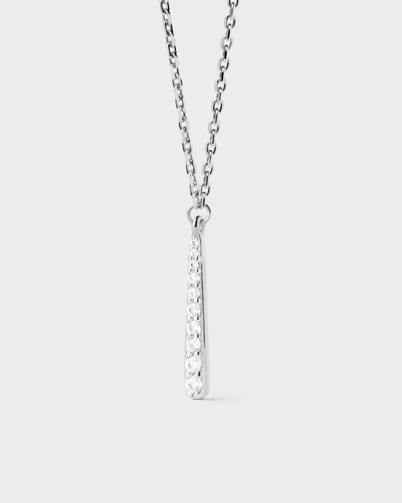 Silver sleek chain necklace with long zirconia drop pendant