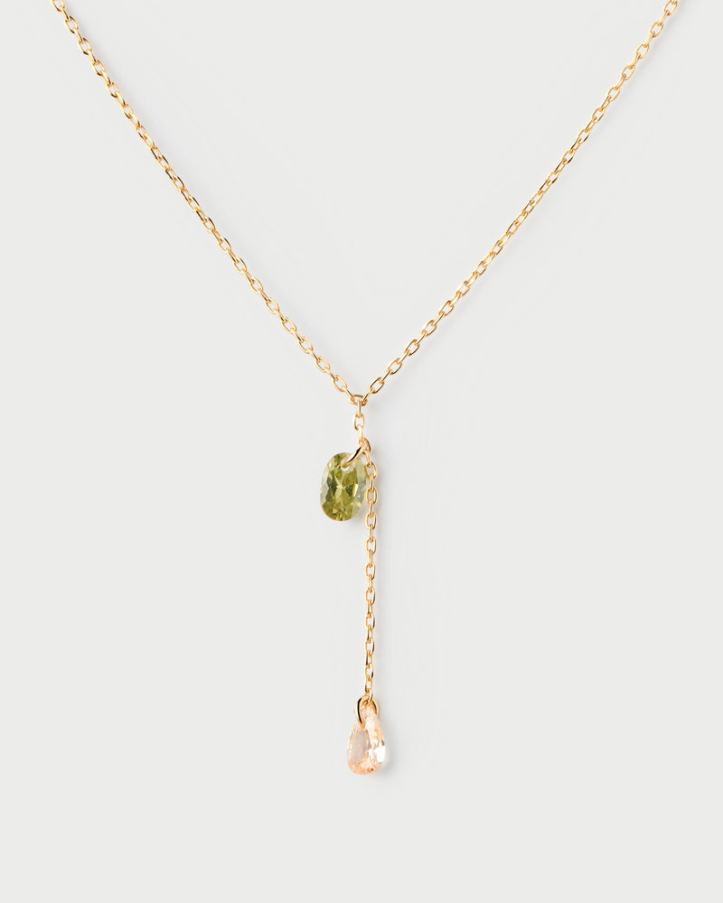 Gold-plated Y chain necklace with two zirconia drop pendants