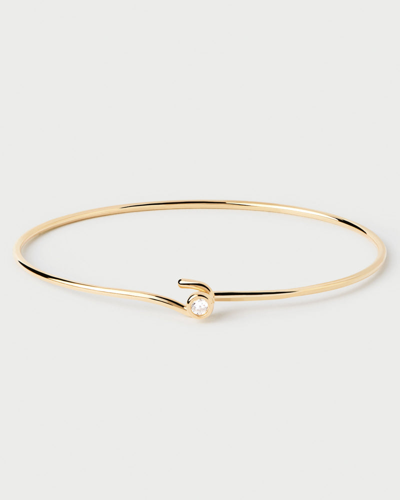 Gold-plated slim hook bangle topped with white zirconia