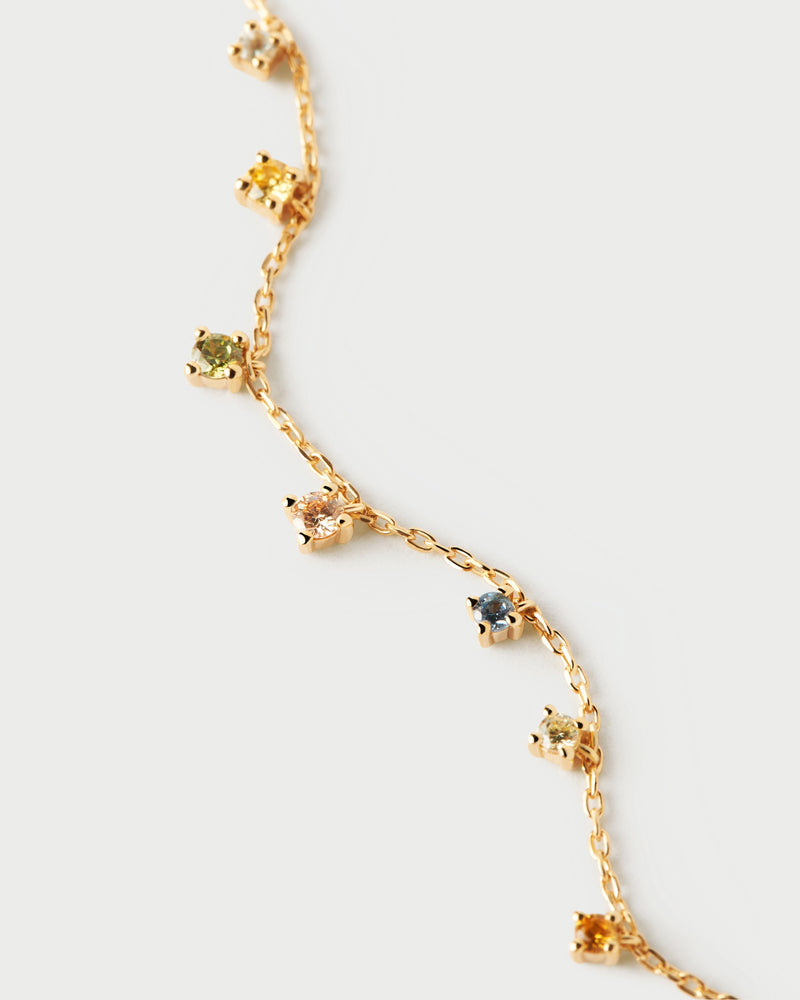 Gold-plated bracelet with eight multicolor zirconia pendants