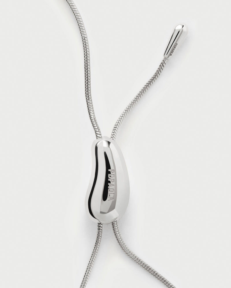 Modern adjustable silver chain bracelet with a drop design