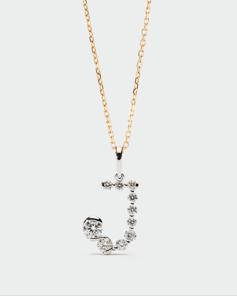 Diamonds and white gold J initial pendant - 
  
    18K White gold / Rhodium silver plating
  
