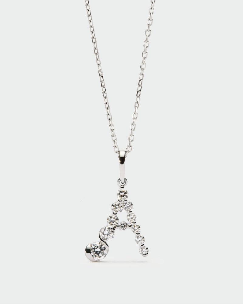 Diamonds and white gold A initial pendant - 
  
    18K White gold / Rhodium silver plating
  
