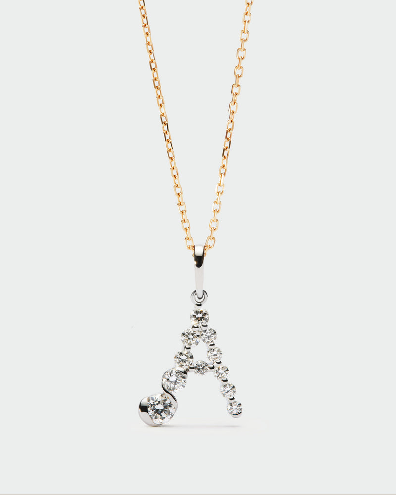 Diamonds and white gold A initial pendant - 
  
    18K White gold / Rhodium silver plating
  
