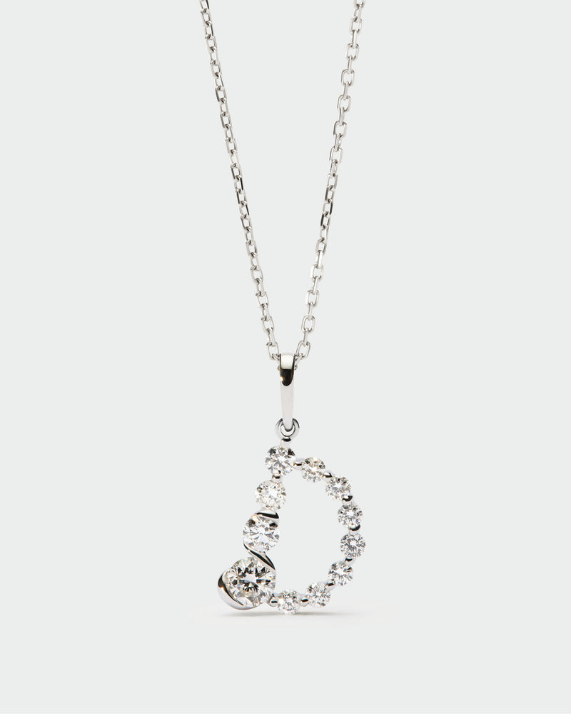 Diamonds and white gold D initial pendant - 
  
    18K White gold / Rhodium silver plating
  
