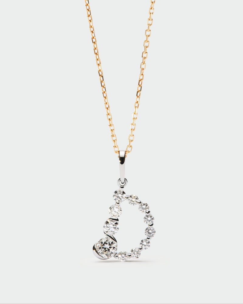 Diamonds and white gold D initial pendant - 
  
    18K White gold / Rhodium silver plating
  
