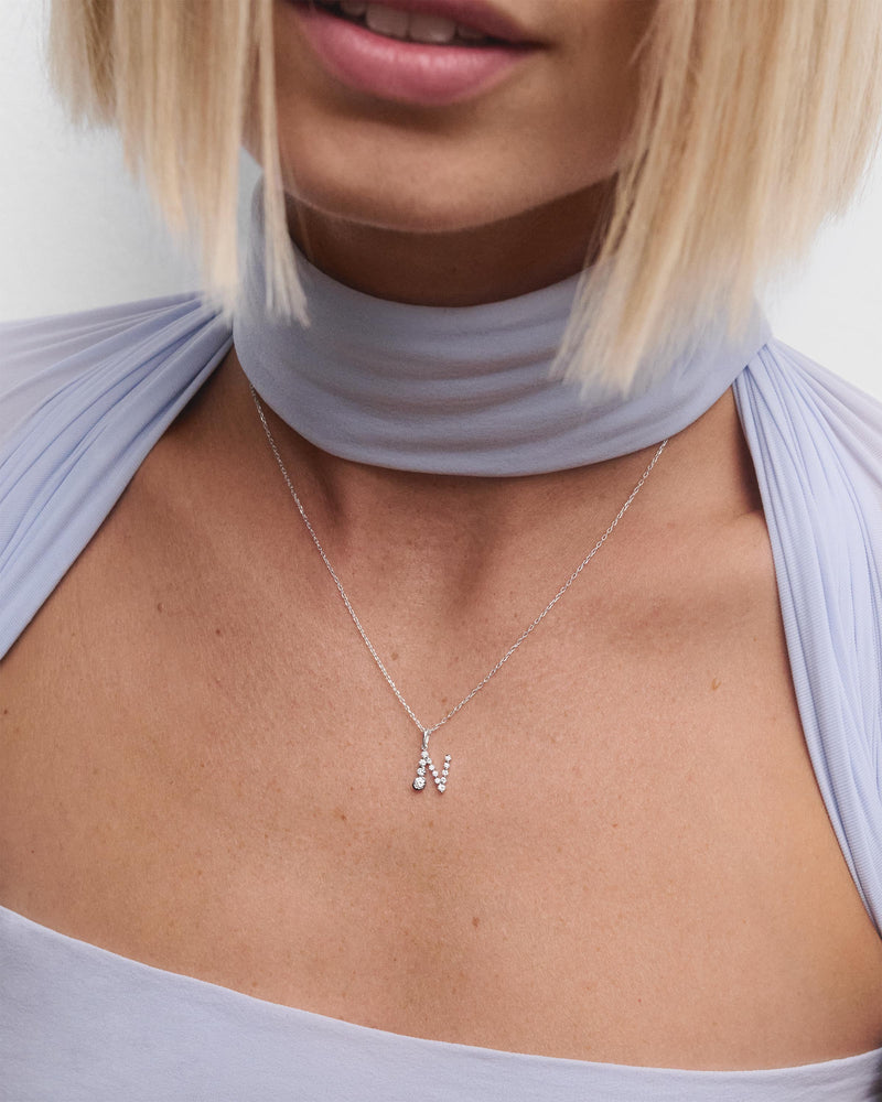 Diamonds and white gold N initial pendant - 
  
    18K White gold / Rhodium silver plating
  
