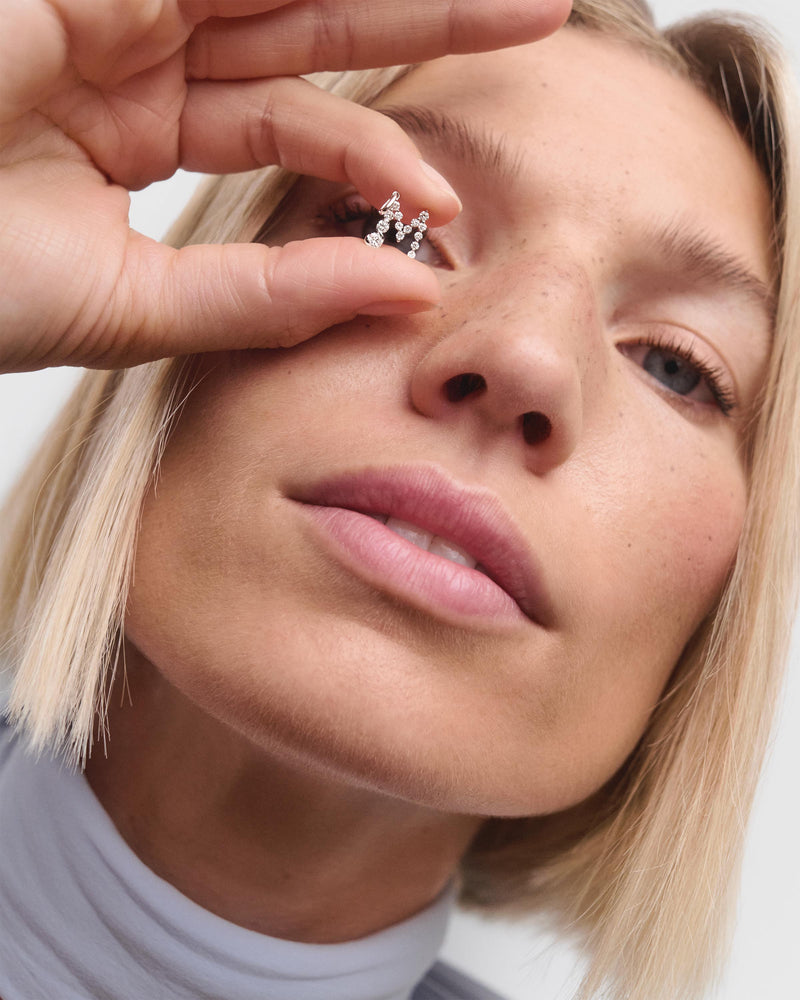 Diamonds and white gold M initial pendant - 
  
    18K White gold / Rhodium silver plating
  
