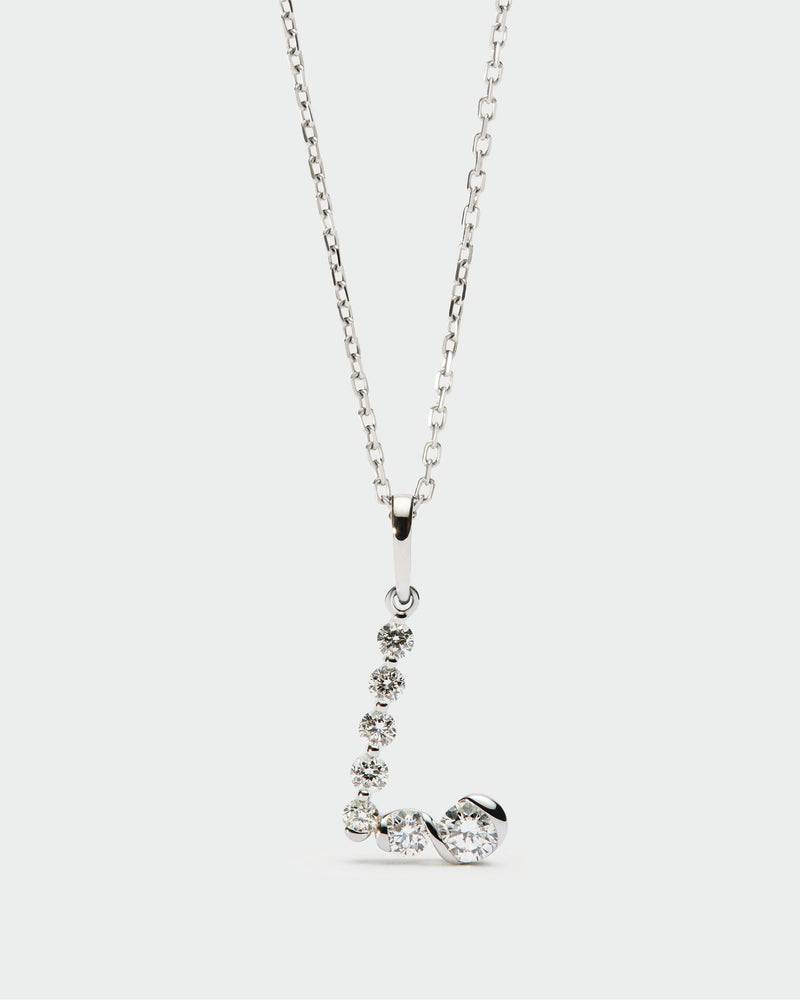Diamonds and white gold L initial pendant - 
  
    18K White gold / Rhodium silver plating
  
