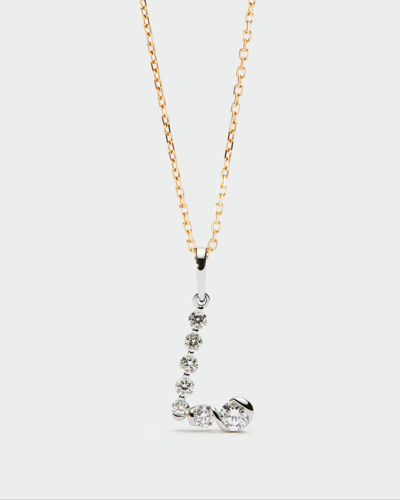 Diamonds and white gold L initial pendant - 
  
    18K White gold / Rhodium silver plating
  
