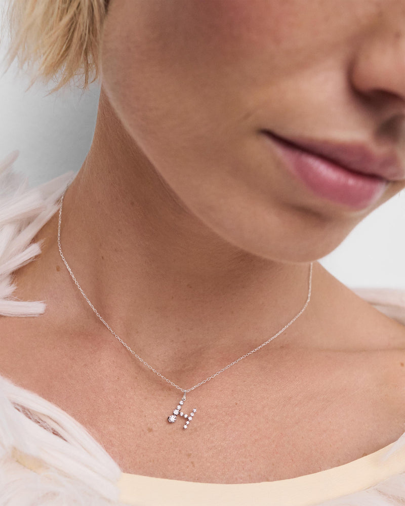 Diamonds and white gold H initial pendant - 
  
    18K White gold / Rhodium silver plating
  
