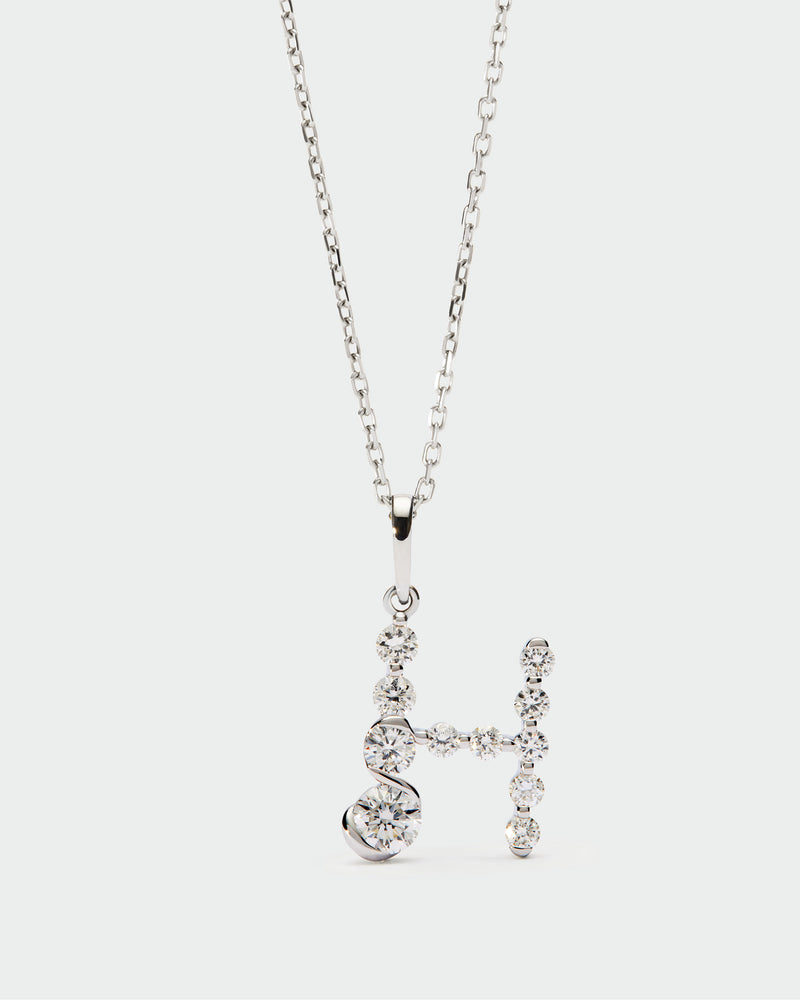 Diamonds and white gold H initial pendant - 
  
    18K White gold / Rhodium silver plating
  
