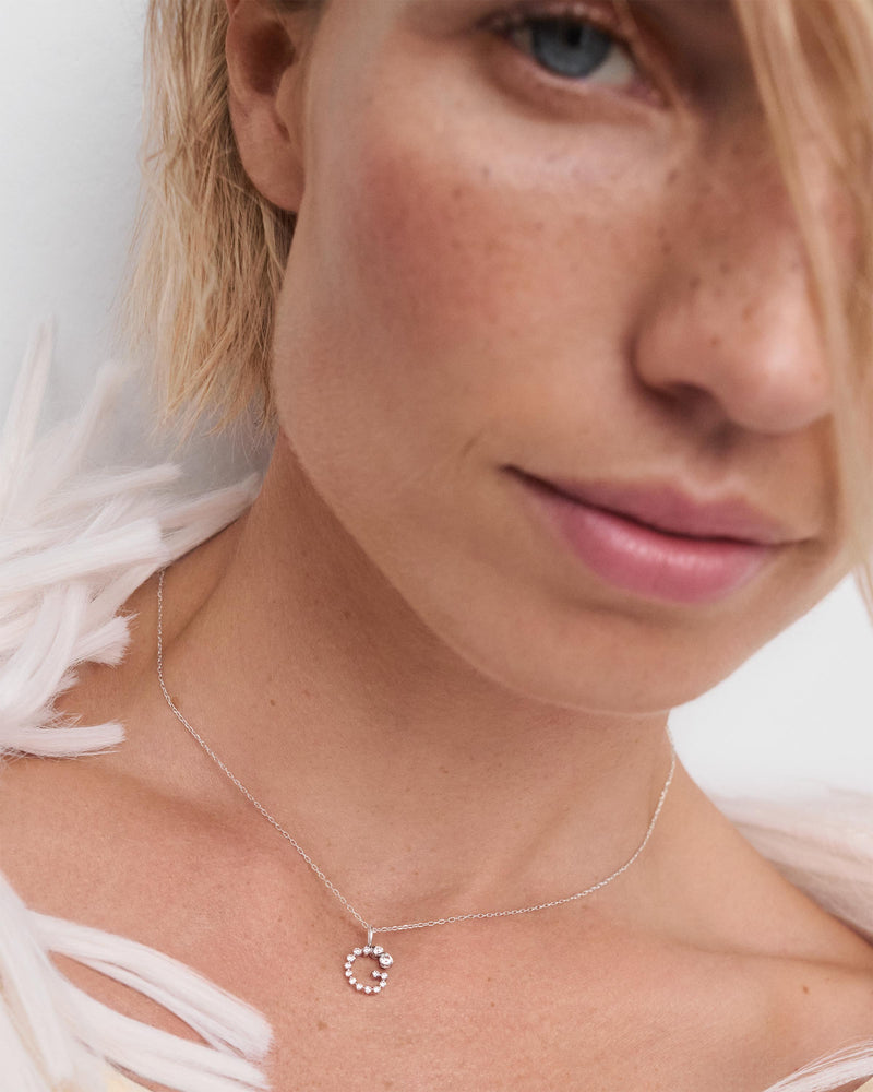 Diamonds and white gold G initial pendant - 
  
    18K White gold / Rhodium silver plating
  
