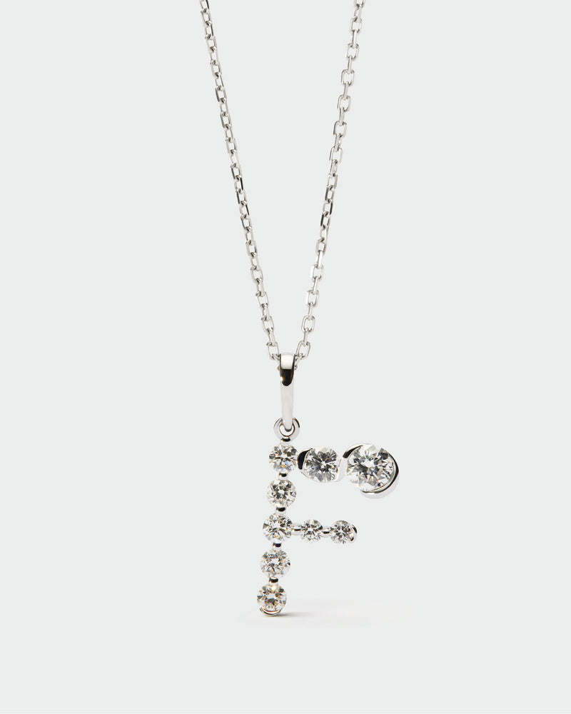 Diamonds and white gold F initial pendant - 
  
    18K White gold / Rhodium silver plating
  
