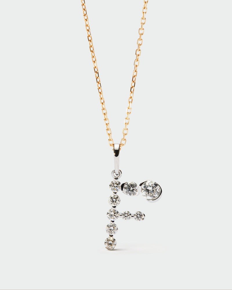 Diamonds and white gold F initial pendant - 
  
    18K White gold / Rhodium silver plating
  

