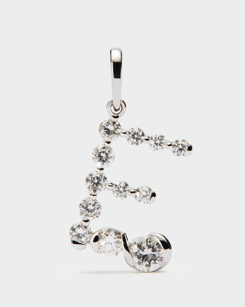 White gold initial E pendant with diamond details