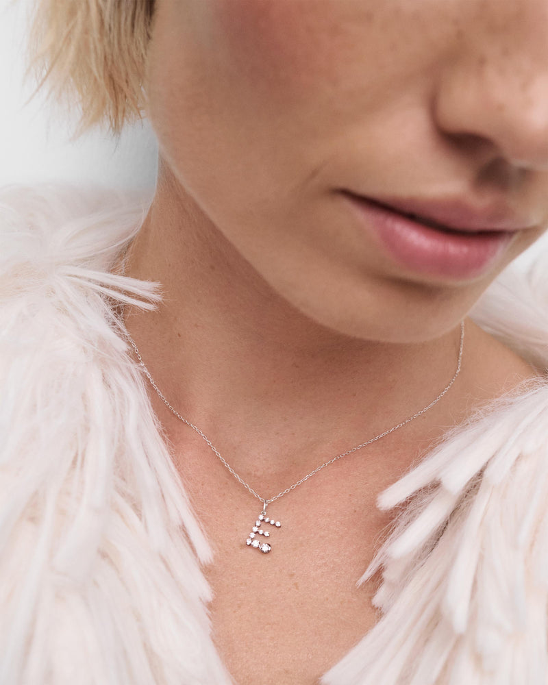 Diamonds and white gold E initial pendant - 
  
    18K White gold / Rhodium silver plating
  
