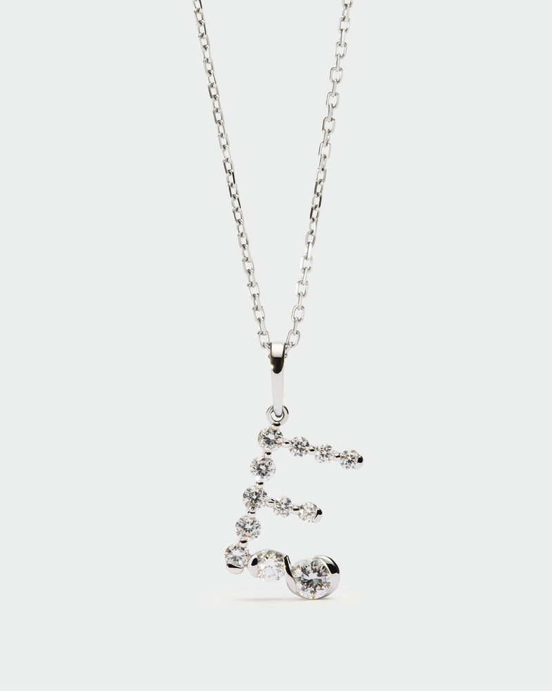 Diamonds and white gold E initial pendant - 
  
    18K White gold / Rhodium silver plating
  
