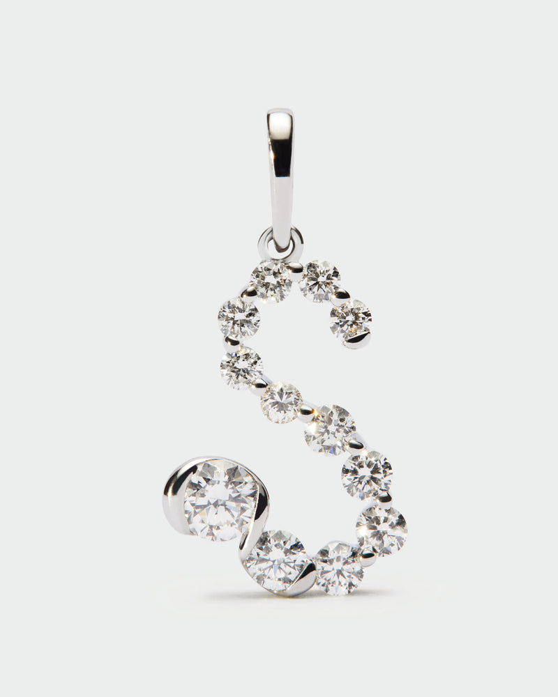 White gold initial S pendant with diamond details