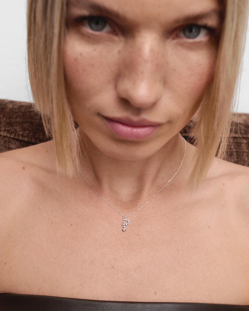 Diamonds and white gold P initial pendant - 
  
    18K White gold / Rhodium silver plating
  
