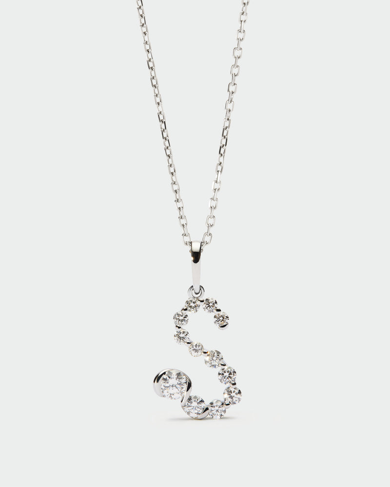 Diamonds and white gold S initial pendant - 
  
    18K White gold / Rhodium silver plating
  
