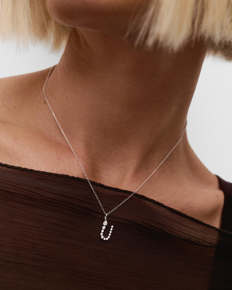 Diamonds and white gold U initial pendant - 
  
    18K White gold / Rhodium silver plating
  
