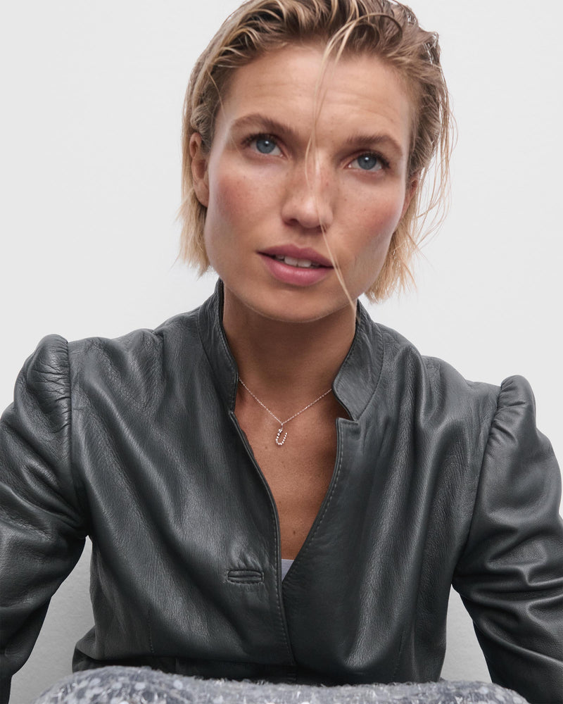 Diamonds and white gold U initial pendant - 
  
    18K White gold / Rhodium silver plating
  
