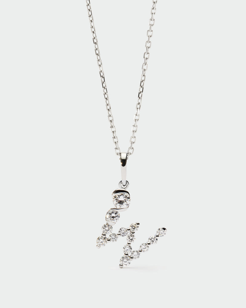 Diamonds and white gold W initial pendant - 
  
    18K White gold / Rhodium silver plating
  
