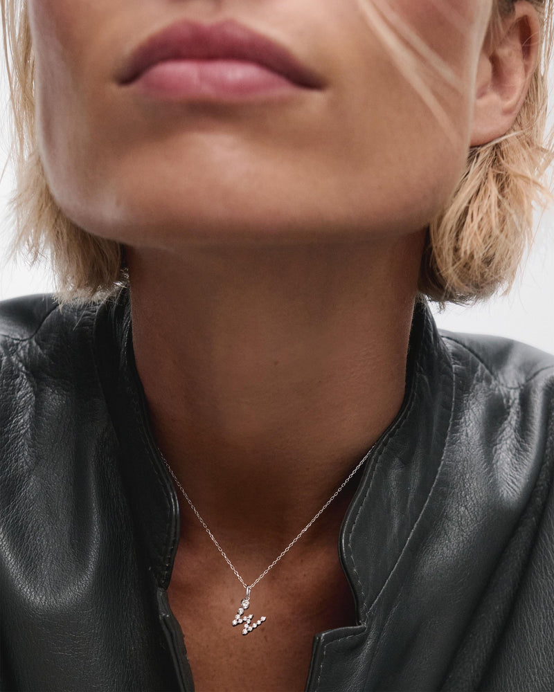 Diamonds and white gold W initial pendant - 
  
    18K White gold / Rhodium silver plating
  
