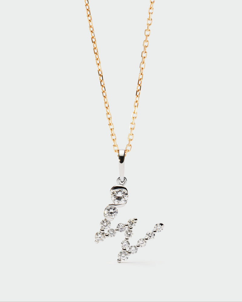 Diamonds and white gold W initial pendant - 
  
    18K White gold / Rhodium silver plating
  
