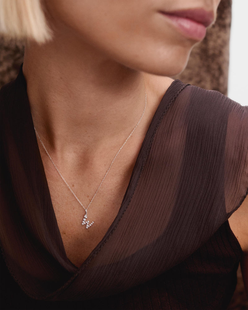 Diamonds and white gold W initial pendant - 
  
    18K White gold / Rhodium silver plating
  
