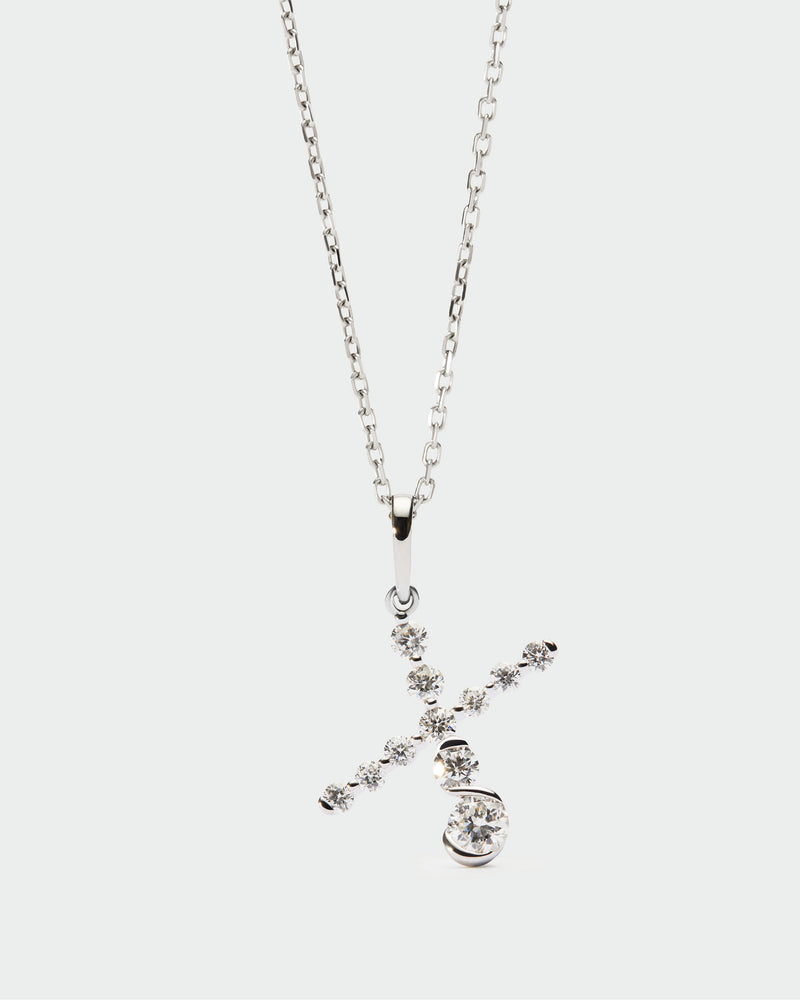 Diamonds and white gold X initial pendant - 
  
    18K White gold / Rhodium silver plating
  
