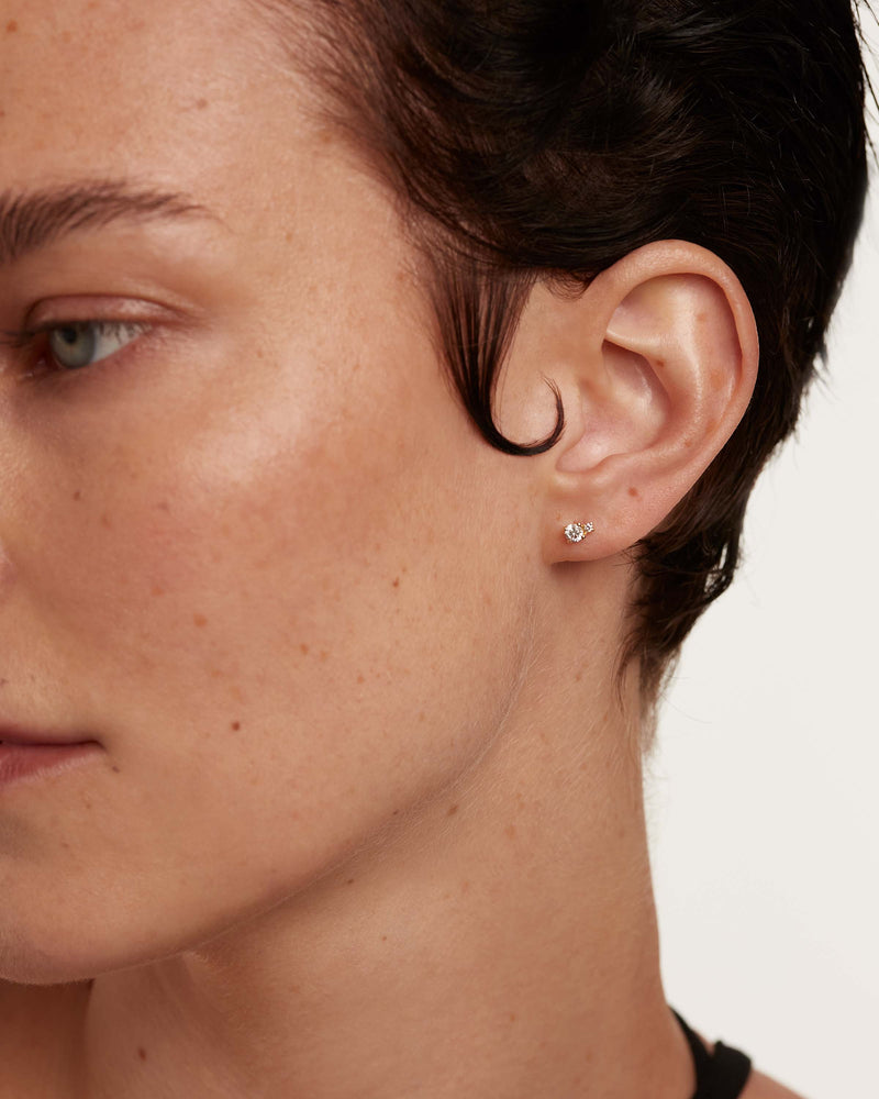 Diamonds and Gold Solitaire Duo Studs - 
  
    18K Gold
  
