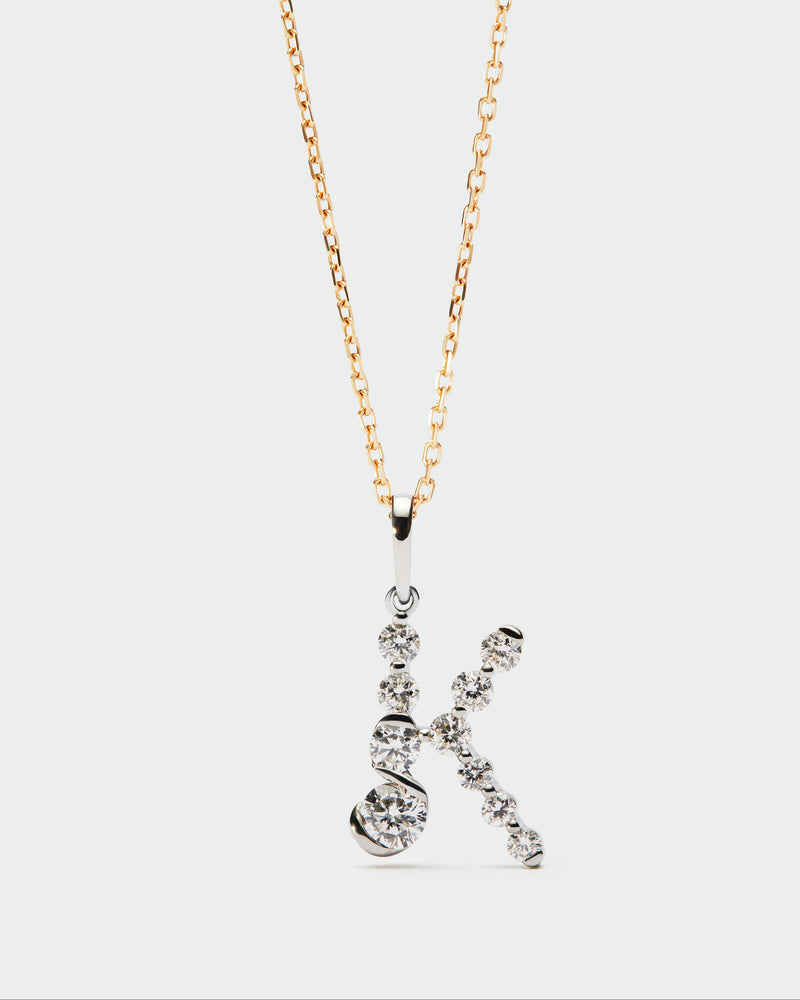 Diamonds and white gold K initial pendant - 
  
    18K White gold / Rhodium silver plating
  
