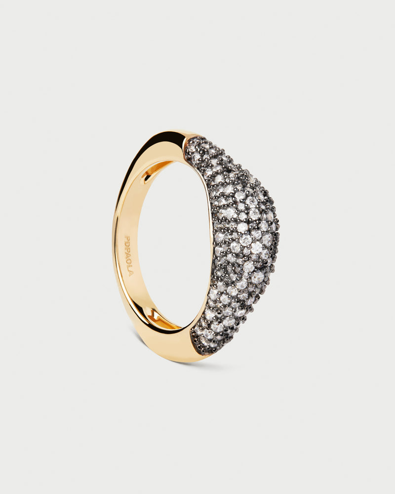 Gold-plated organic shape stacking ring set with cubic zirconia pavé