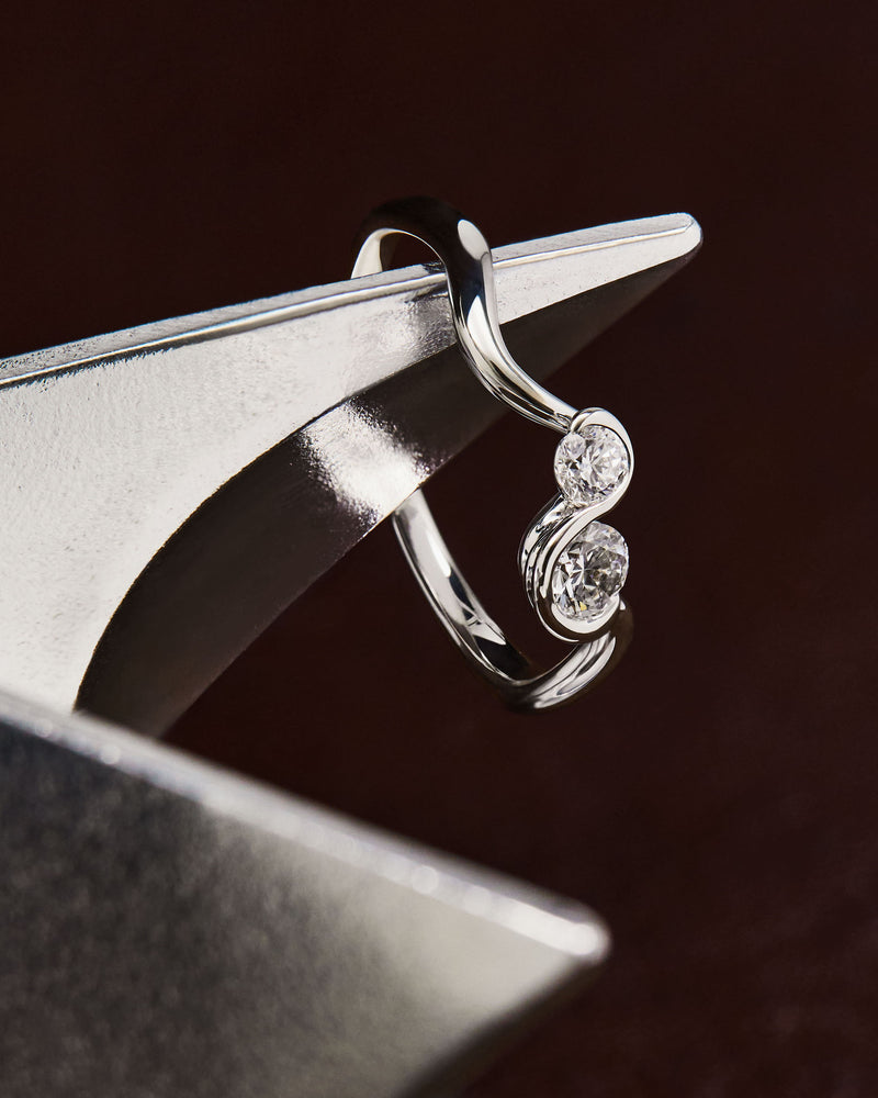 Dainty 18K gold You and Me ring featuring two-stone lab-grown diamonds and fluid lines