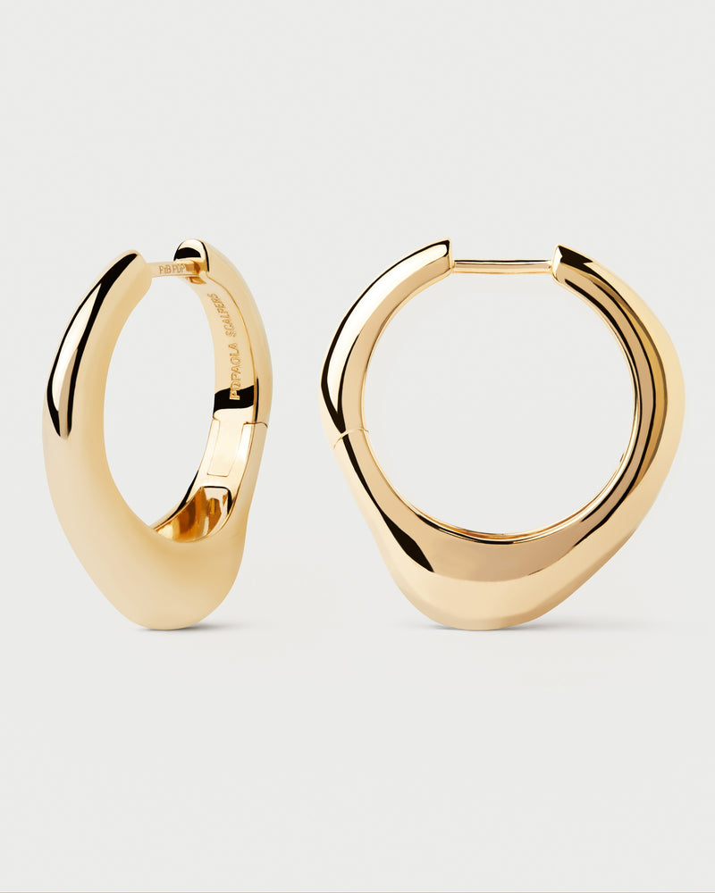 Gold-plated organic shape big hoops with a fluid design