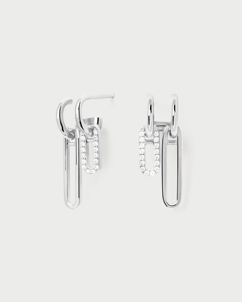 Asymetric long earrings in 925 silver and white zirconia