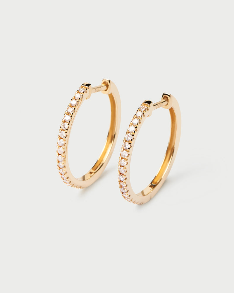 Solid yellow gold hoop earrings, set with lab-grown diamonds of 0.39 carats in total