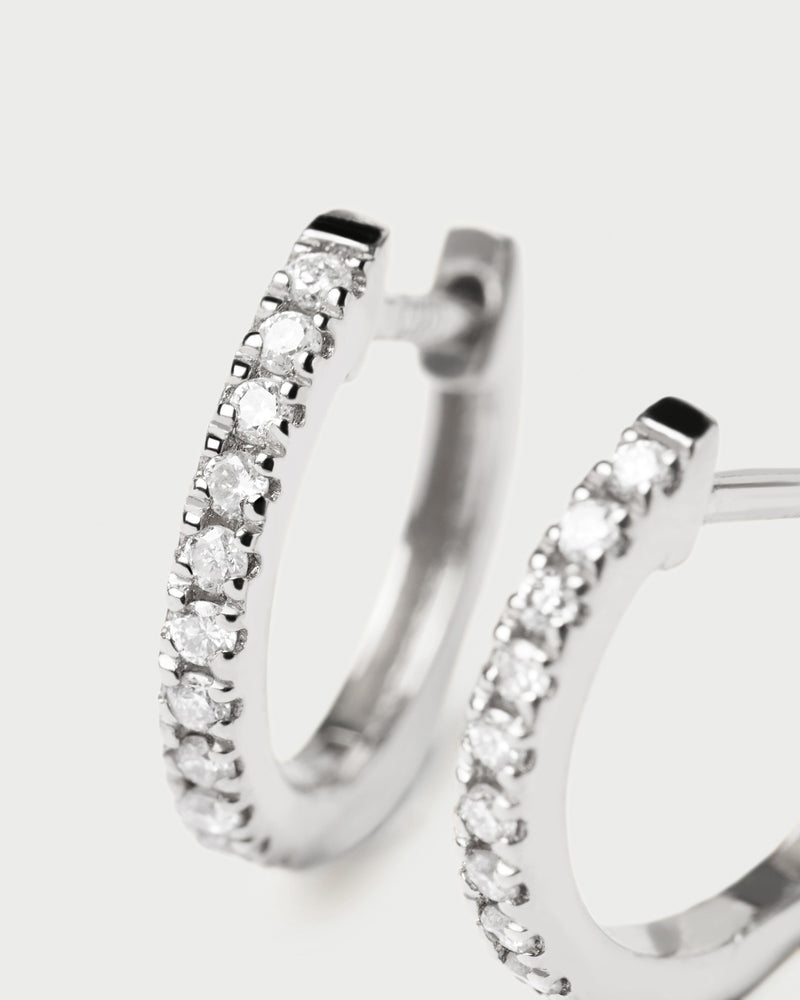 Diamonds and White Gold Eternity Mini Hoops - 
  
    18K White gold / Rhodium silver plating
  
