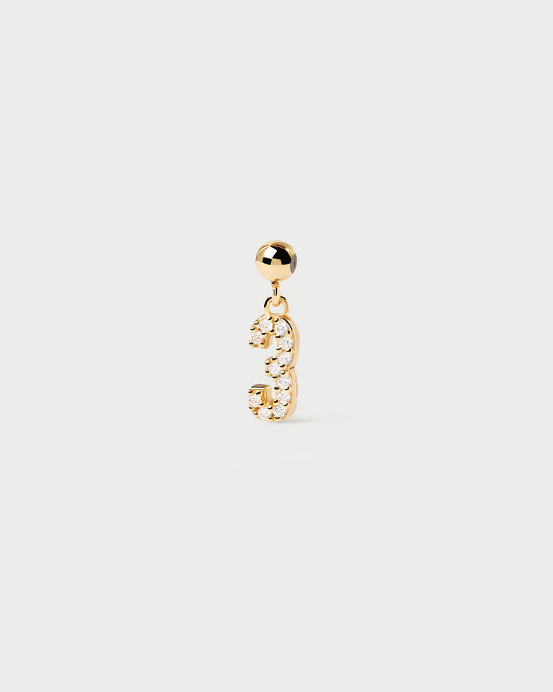 Gold-plated silver 3 number for Charm necklace or bracelet with white zirconia