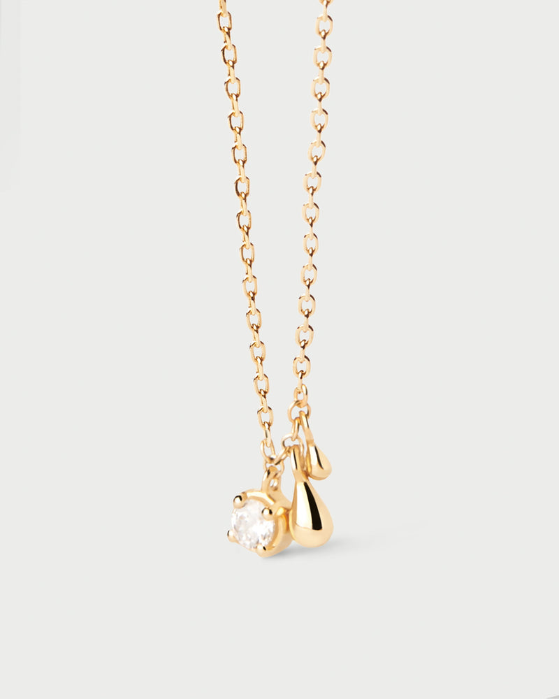 Gold-plated silver necklace with white zirconia and two small drop pendants